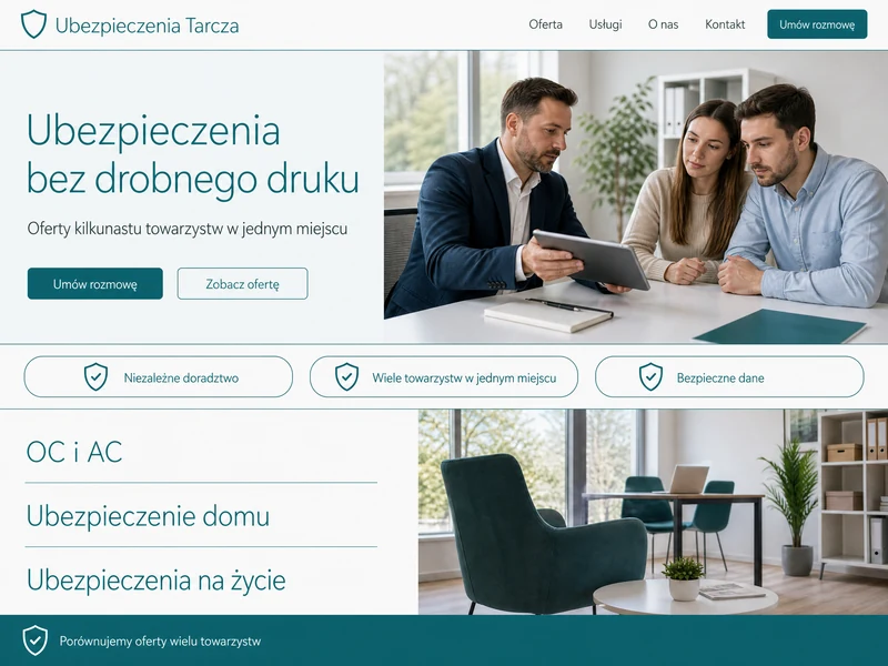 Poglądowy projekt strony WWW dla branży: Agent ubezpieczeniowy. Przykładowa stylistyka, nie realizacja.
