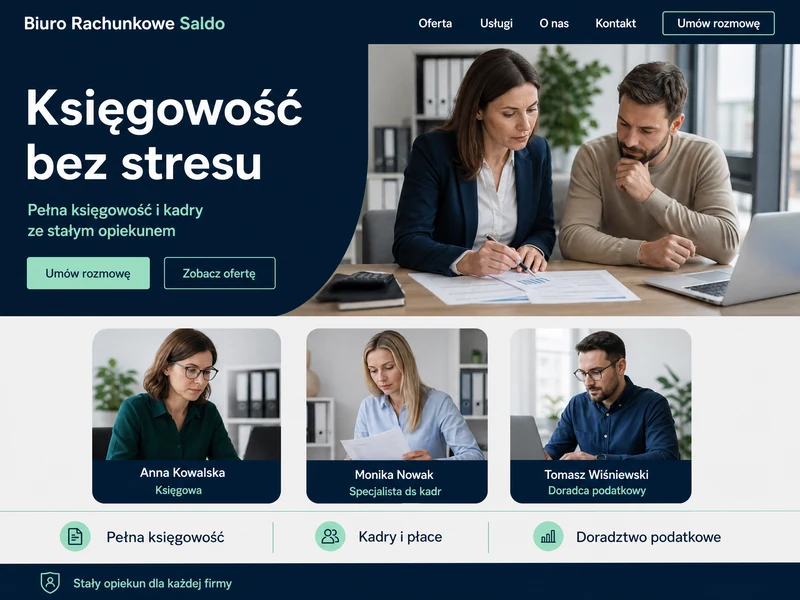 Wizualizacja strony internetowej dla firmy z branży: Biuro rachunkowe. Przykład poglądowy.