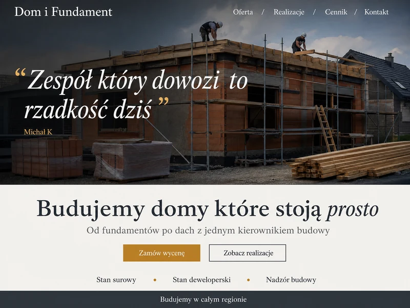 Makieta strony WWW w stylistyce branży: Budowa domów. Projekt przykładowy, nie wdrożenie klienta.