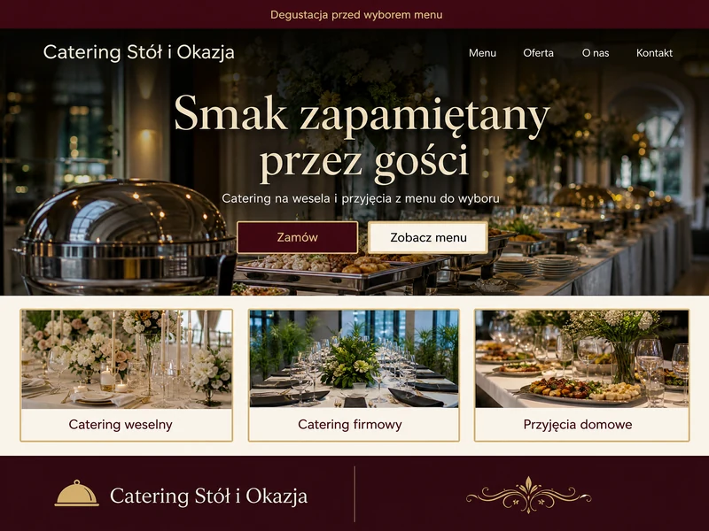 Przykładowy projekt strony internetowej dla branży: Catering. Wizualizacja poglądowa.