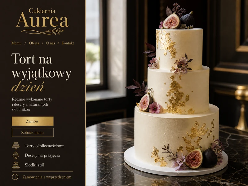 Makieta strony WWW w stylistyce branży: Cukiernia. Projekt przykładowy, nie wdrożenie klienta.