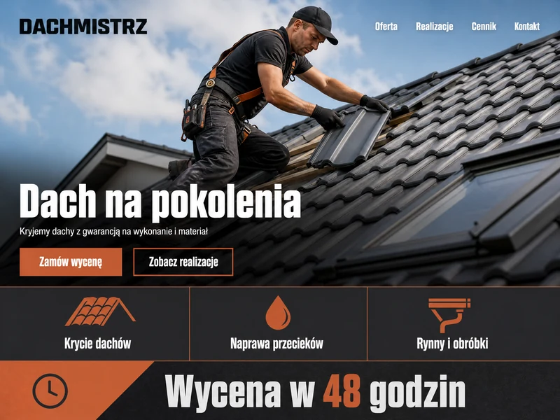 Makieta strony WWW w stylistyce branży: Dekarz. Projekt przykładowy, nie wdrożenie klienta.