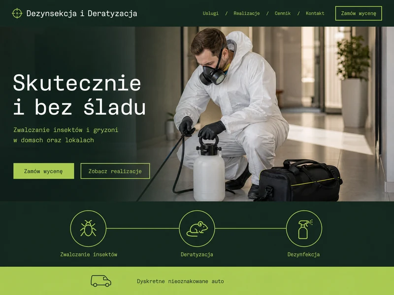Przykładowy projekt strony internetowej dla branży: Dezynsekcja. Wizualizacja poglądowa.