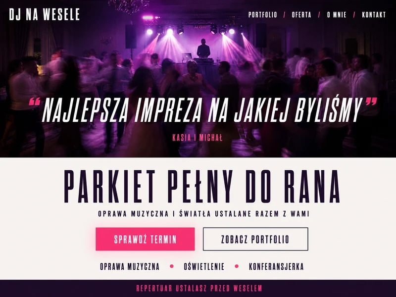 Wizualizacja strony internetowej dla firmy z branży: DJ na wesele. Przykład poglądowy.