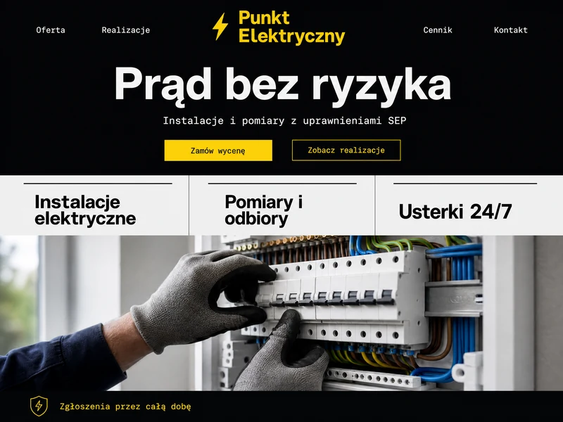 Wizualizacja strony internetowej dla firmy z branży: Elektryk. Przykład poglądowy.