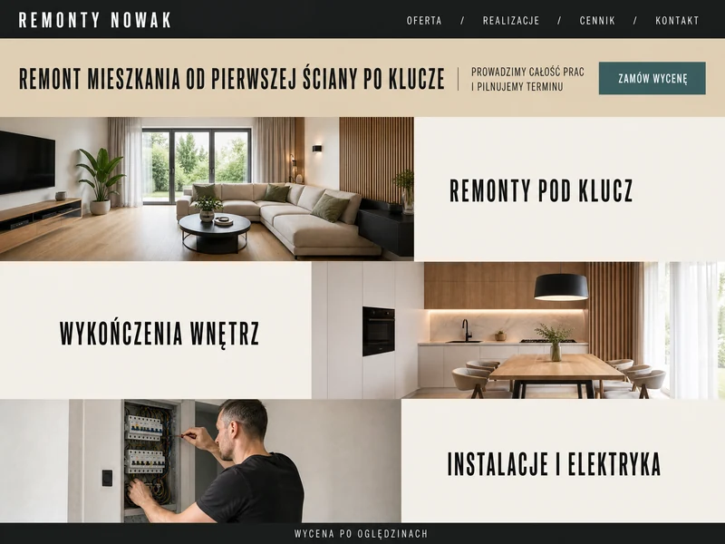 Przykładowy projekt strony internetowej dla branży: Firma remontowa. Wizualizacja poglądowa.