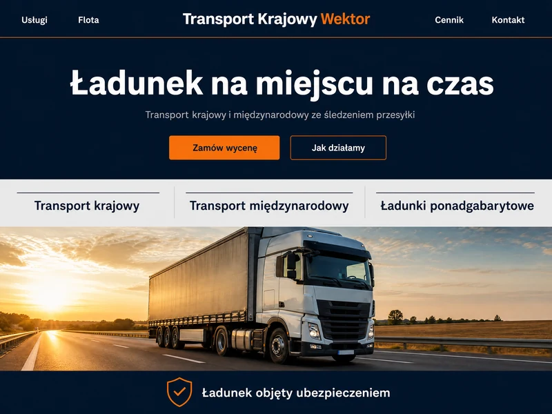 Poglądowy projekt strony WWW dla branży: Firma transportowa. Przykładowa stylistyka, nie realizacja.