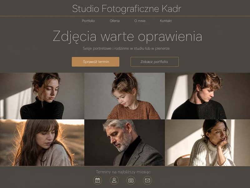 Przykładowy projekt strony internetowej dla branży: Fotograf. Wizualizacja poglądowa.