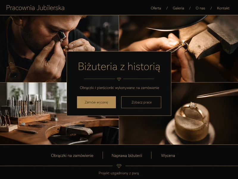 Makieta strony WWW w stylistyce branży: Jubiler. Projekt przykładowy, nie wdrożenie klienta.