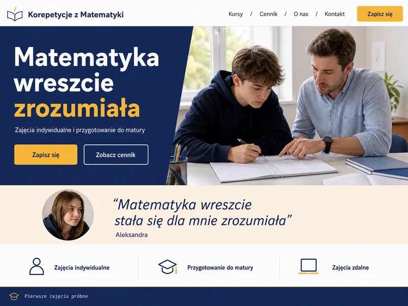 Poglądowy projekt strony WWW dla branży: Korepetytor. Przykładowa stylistyka, nie realizacja.