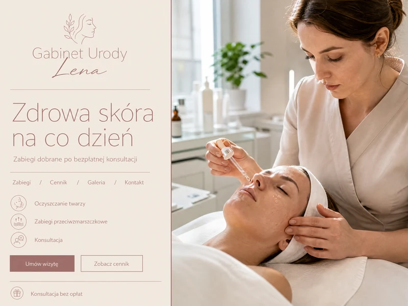Poglądowy projekt strony WWW dla branży: Kosmetyczka. Przykładowa stylistyka, nie realizacja.
