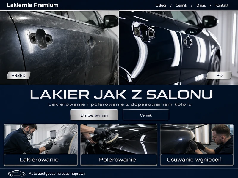Wizualizacja strony internetowej dla firmy z branży: Lakiernik samochodowy. Przykład poglądowy.