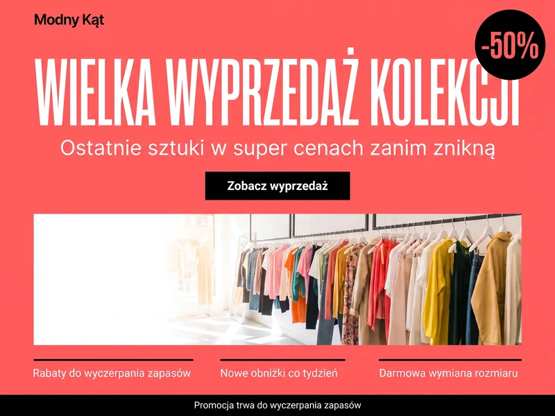 Przykładowy projekt landing page dla branży: Sklep odzieżowy. Cel strony: Sezonowa promocja. Wizualizacja poglądowa.