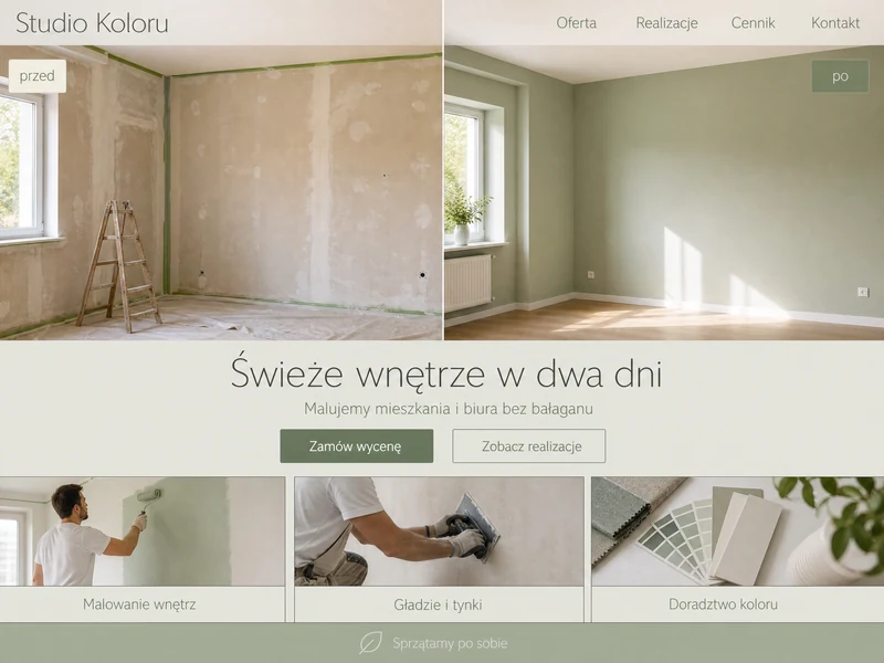 Poglądowy projekt strony WWW dla branży: Malarz pokojowy. Przykładowa stylistyka, nie realizacja.