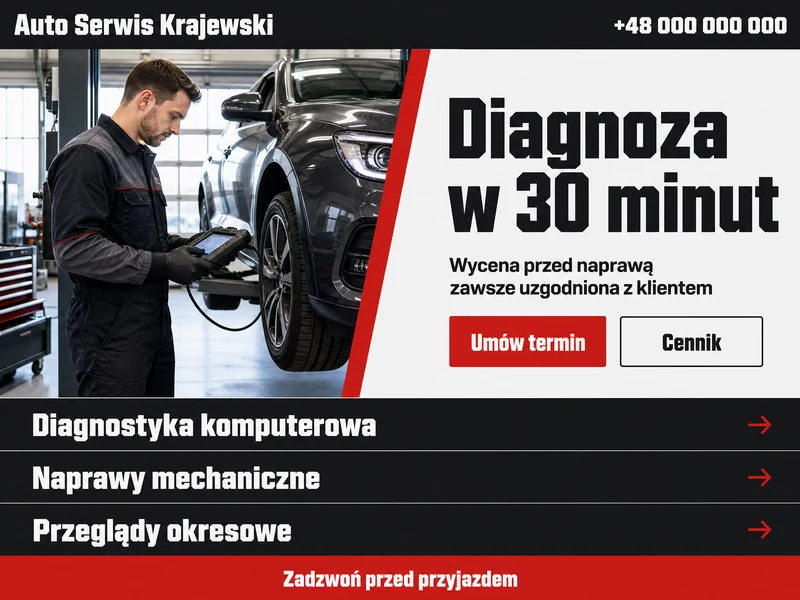 Przykładowy projekt strony internetowej dla branży: Mechanik samochodowy. Wizualizacja poglądowa.
