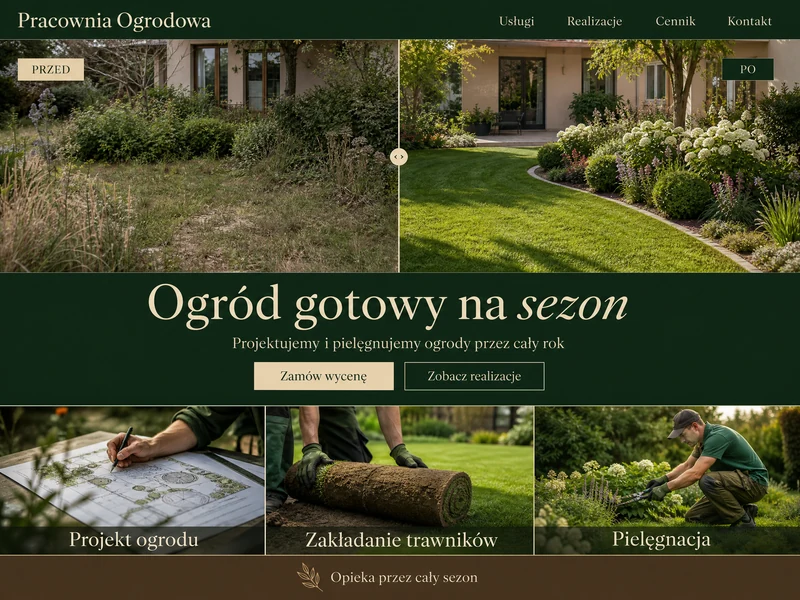 Wizualizacja strony internetowej dla firmy z branży: Ogrodnik. Przykład poglądowy.