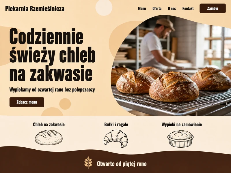 Wizualizacja strony internetowej dla firmy z branży: Piekarnia. Przykład poglądowy.