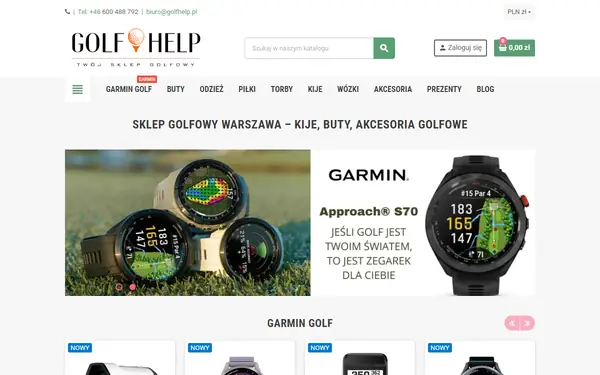 Strona sklepu golfhelp.pl z kijami, butami i akcesoriami golfowymi