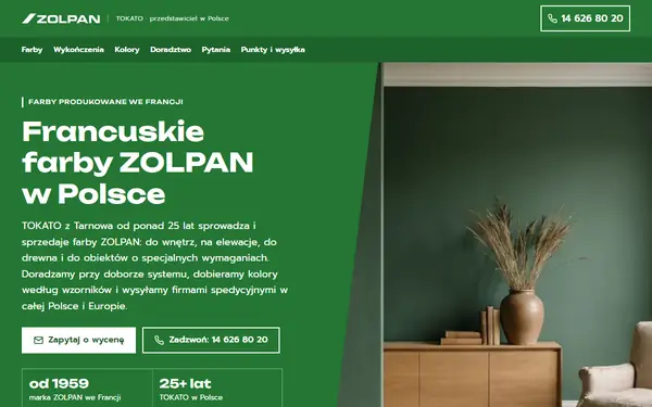 Strona zolpan.site-hub.pl firmy Tokato z Tarnowa, przedstawiciela francuskich farb ZOLPAN