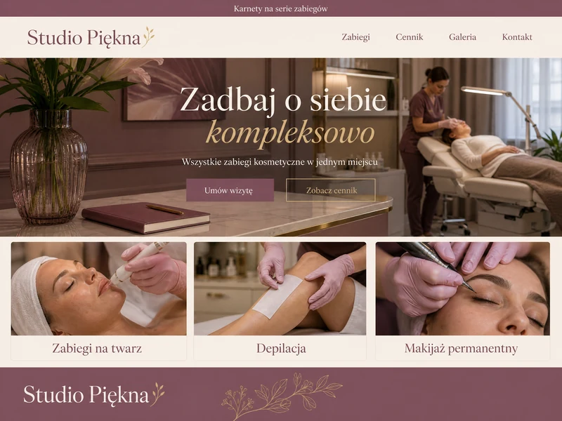 Przykładowy projekt strony internetowej dla branży: Salon kosmetyczny. Wizualizacja poglądowa.