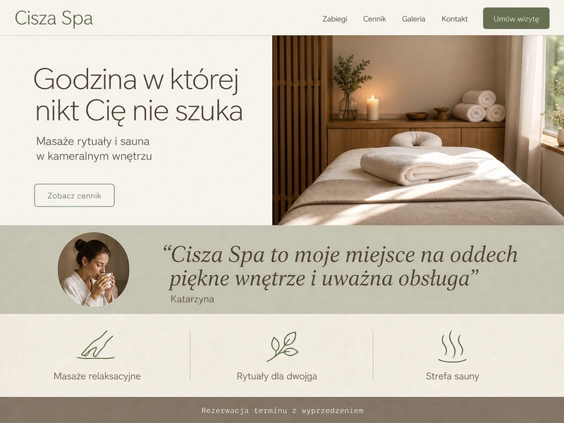 Poglądowy projekt strony WWW dla branży: Salon SPA. Przykładowa stylistyka, nie realizacja.