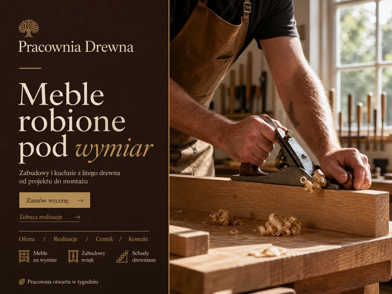 Przykładowy projekt strony internetowej dla branży: Stolarz. Wizualizacja poglądowa.