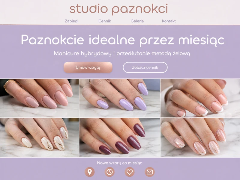 Makieta strony WWW w stylistyce branży: Stylizacja paznokci. Projekt przykładowy, nie wdrożenie klienta.