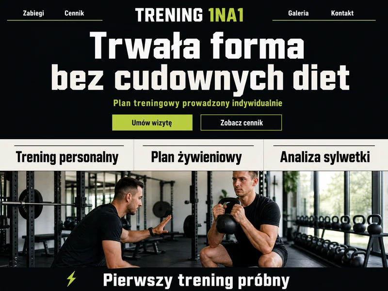 Przykładowy projekt strony internetowej dla branży: Trener personalny. Wizualizacja poglądowa.