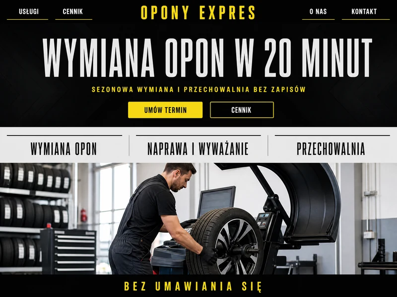 Makieta strony WWW w stylistyce branży: Wulkanizacja. Projekt przykładowy, nie wdrożenie klienta.